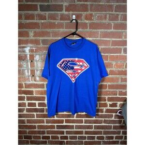 VINTAGE Y2k 2001 DC Comics Superman Shirt Blue America Short Sleeve ADULT XL